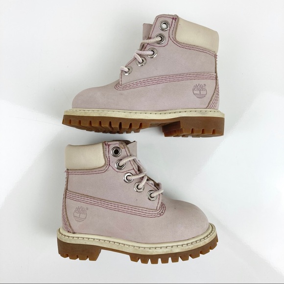 Timberland Shoes | Timberland Junior Girls 6 inch Premium Pink Nubuck Boots Size 4.0 Lace Up | Color: Cream/Pink | Size: 4bb | Cheekykicks's Closet